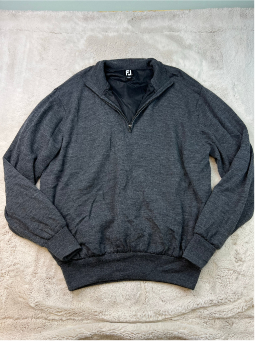 FootJoy Golf Sweater Mens XL Gray 100% Wool 1/4 Zip Mock Neck Lined Pullover
